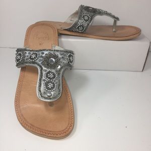 Silver Leather Sandal with rhinestones & beading